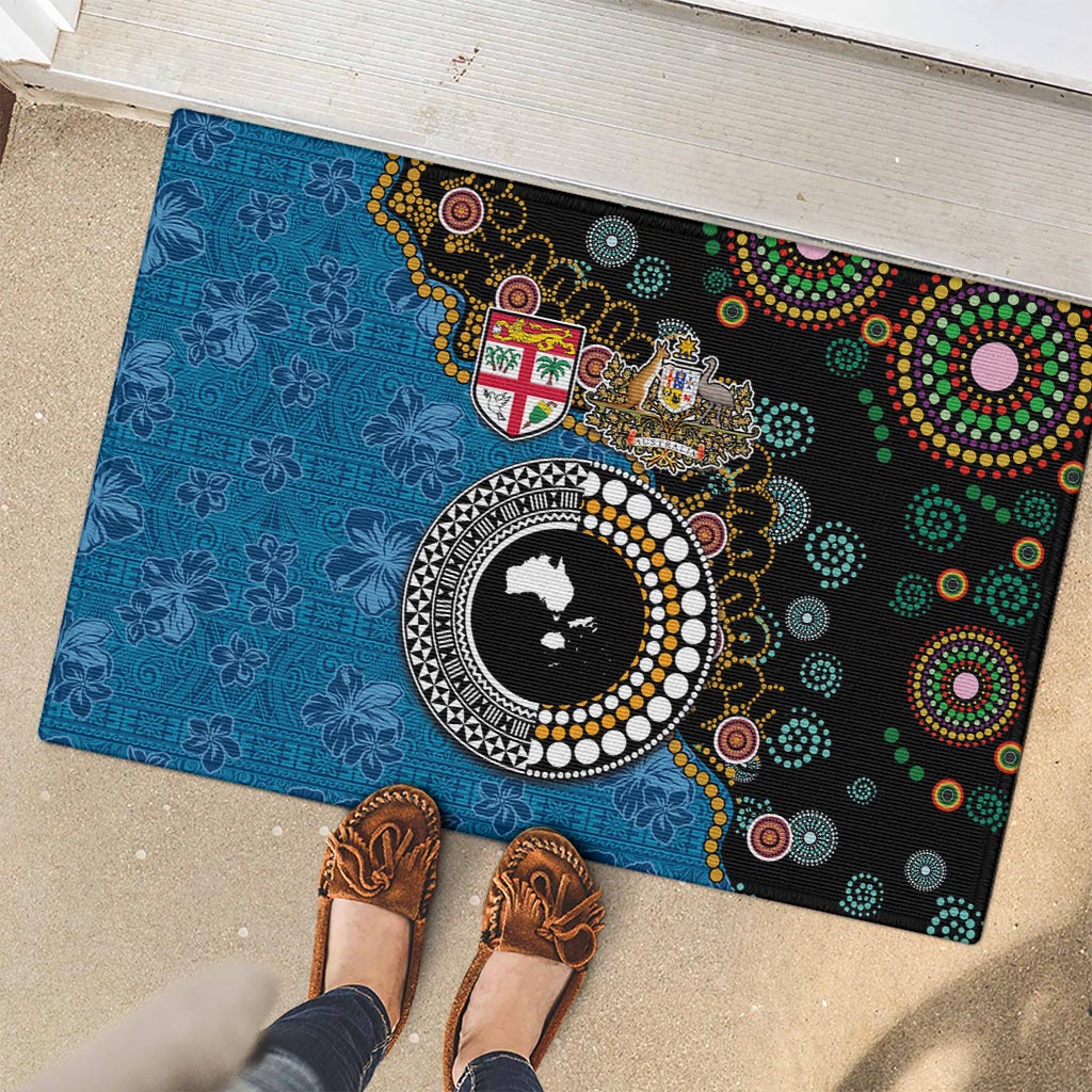 Fiji Palm Tree and Australia Kangaroo Rubber Doormat Aboriginal Mix Tapa Pattern