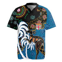 Fiji Palm Tree and Australia Kangaroo Rugby Jersey Aboriginal Mix Tapa Pattern
