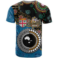 Fiji Palm Tree and Australia Kangaroo T Shirt Aboriginal Mix Tapa Pattern