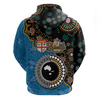 Fiji Palm Tree and Australia Kangaroo Zip Hoodie Aboriginal Mix Tapa Pattern