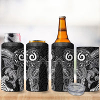 Aotearoa Maori Sea Animals Tribal 4 in 1 Can Cooler Tumbler Manta Ray and Shark Moko Pattern Black Color