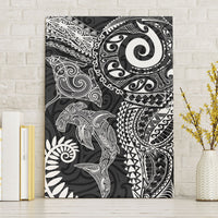 Aotearoa Maori Sea Animals Tribal Canvas Wall Art Manta Ray and Shark Moko Pattern Black Color LT03 Without Frame Black - Polynesian Pride