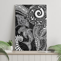 Aotearoa Maori Sea Animals Tribal Canvas Wall Art Manta Ray and Shark Moko Pattern Black Color LT03 - Polynesian Pride