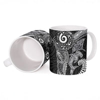 Aotearoa Maori Sea Animals Tribal Ceramic Mug Manta Ray and Shark Moko Pattern Black Color
