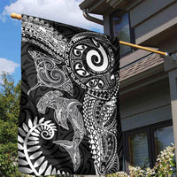 Aotearoa Maori Sea Animals Tribal Garden Flag Manta Ray and Shark Moko Pattern Black Color