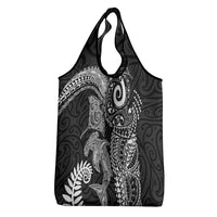 Aotearoa Maori Sea Animals Tribal Grocery Bag Manta Ray and Shark Moko Pattern Black Color LT03 - Polynesian Pride