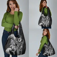 Aotearoa Maori Sea Animals Tribal Grocery Bag Manta Ray and Shark Moko Pattern Black Color LT03 - Polynesian Pride