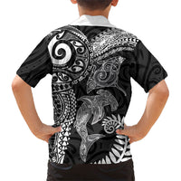 Aotearoa Maori Sea Animals Tribal Hawaiian Shirt Manta Ray and Shark Moko Pattern Black Color