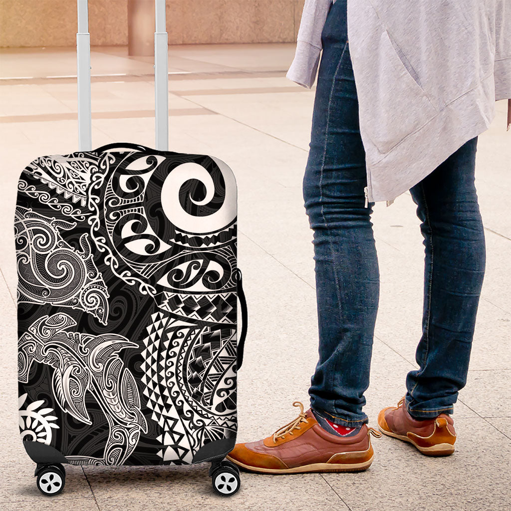Aotearoa Maori Sea Animals Tribal Luggage Cover Manta Ray and Shark Moko Pattern Black Color
