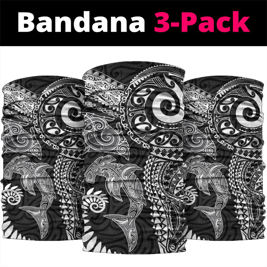 Aotearoa Maori Sea Animals Tribal Neck Gaiter Manta Ray and Shark Moko Pattern Black Color LT03 package One Size: 25*50cm Black - Polynesian Pride