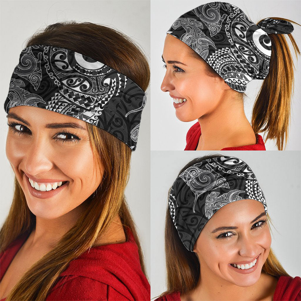 Aotearoa Maori Sea Animals Tribal Neck Gaiter Manta Ray and Shark Moko Pattern Black Color LT03 - Polynesian Pride