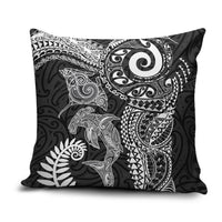 Aotearoa Maori Sea Animals Tribal Pillow Cover Manta Ray and Shark Moko Pattern Black Color LT03 Black - Polynesian Pride
