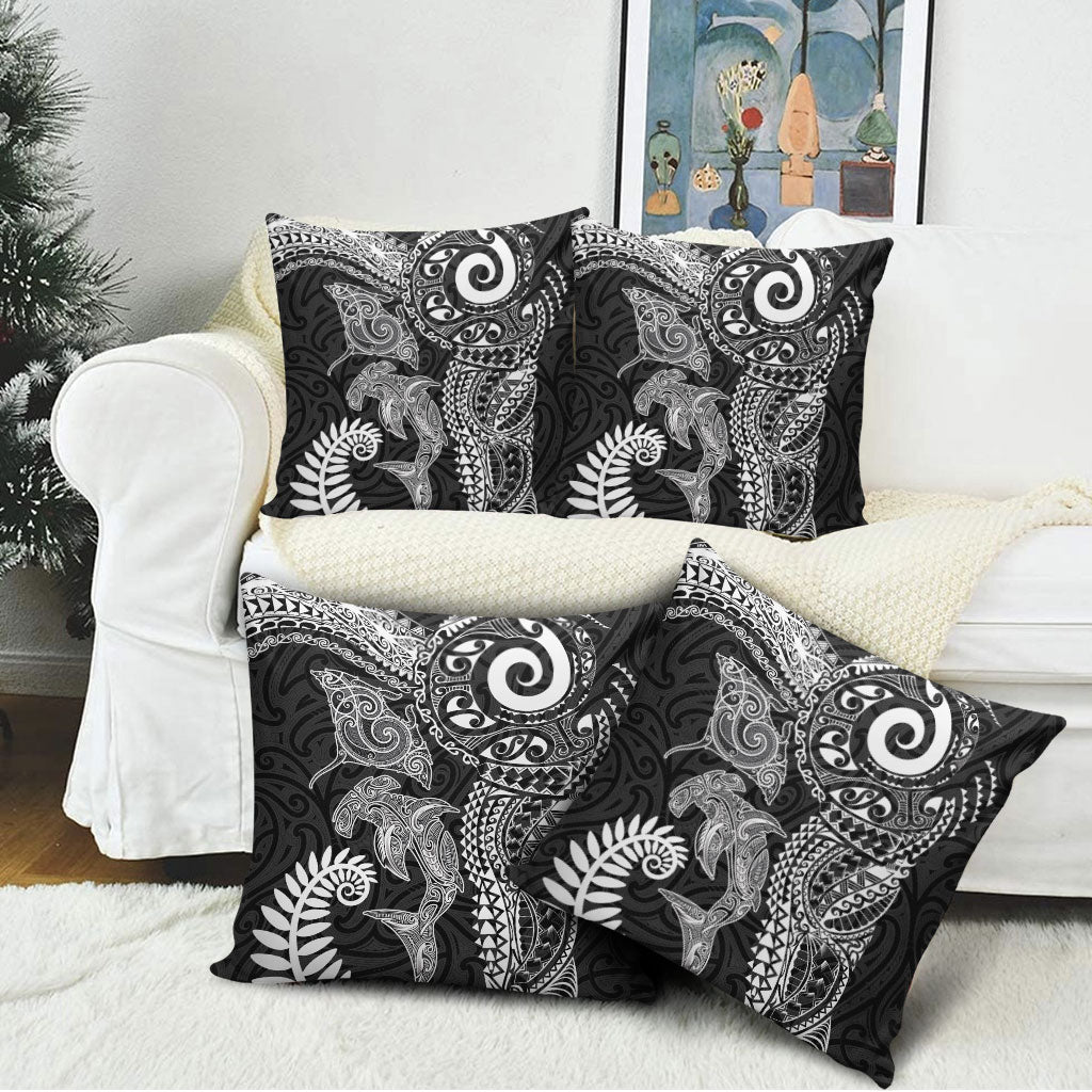 Aotearoa Maori Sea Animals Tribal Pillow Cover Manta Ray and Shark Moko Pattern Black Color LT03 - Polynesian Pride