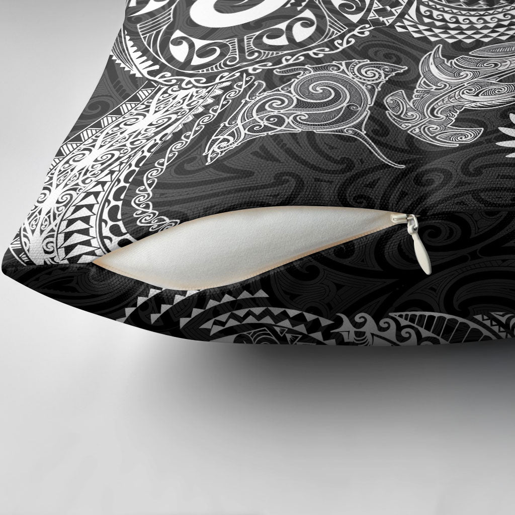 Aotearoa Maori Sea Animals Tribal Pillow Cover Manta Ray and Shark Moko Pattern Black Color LT03 - Polynesian Pride