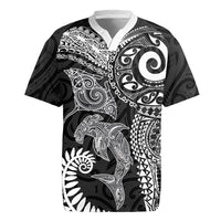 Aotearoa Maori Sea Animals Tribal Rugby Jersey Manta Ray and Shark Moko Pattern Black Color LT03 Black - Polynesian Pride