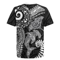 Aotearoa Maori Sea Animals Tribal Rugby Jersey Manta Ray and Shark Moko Pattern Black Color LT03 - Polynesian Pride