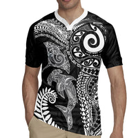 Aotearoa Maori Sea Animals Tribal Rugby Jersey Manta Ray and Shark Moko Pattern Black Color LT03 - Polynesian Pride