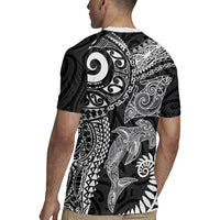 Aotearoa Maori Sea Animals Tribal Rugby Jersey Manta Ray and Shark Moko Pattern Black Color LT03 - Polynesian Pride