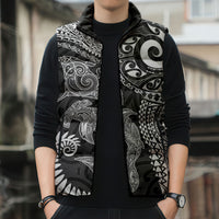 Aotearoa Maori Sea Animals Tribal Sleeveless Puffer Jacket Manta Ray and Shark Moko Pattern Black Color LT03 - Polynesian Pride