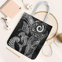 Aotearoa Maori Sea Animals Tribal Tote Bag Manta Ray and Shark Moko Pattern Black Color LT03 White Strap One Size Black - Polynesian Pride