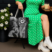 Aotearoa Maori Sea Animals Tribal Tote Bag Manta Ray and Shark Moko Pattern Black Color LT03 - Polynesian Pride