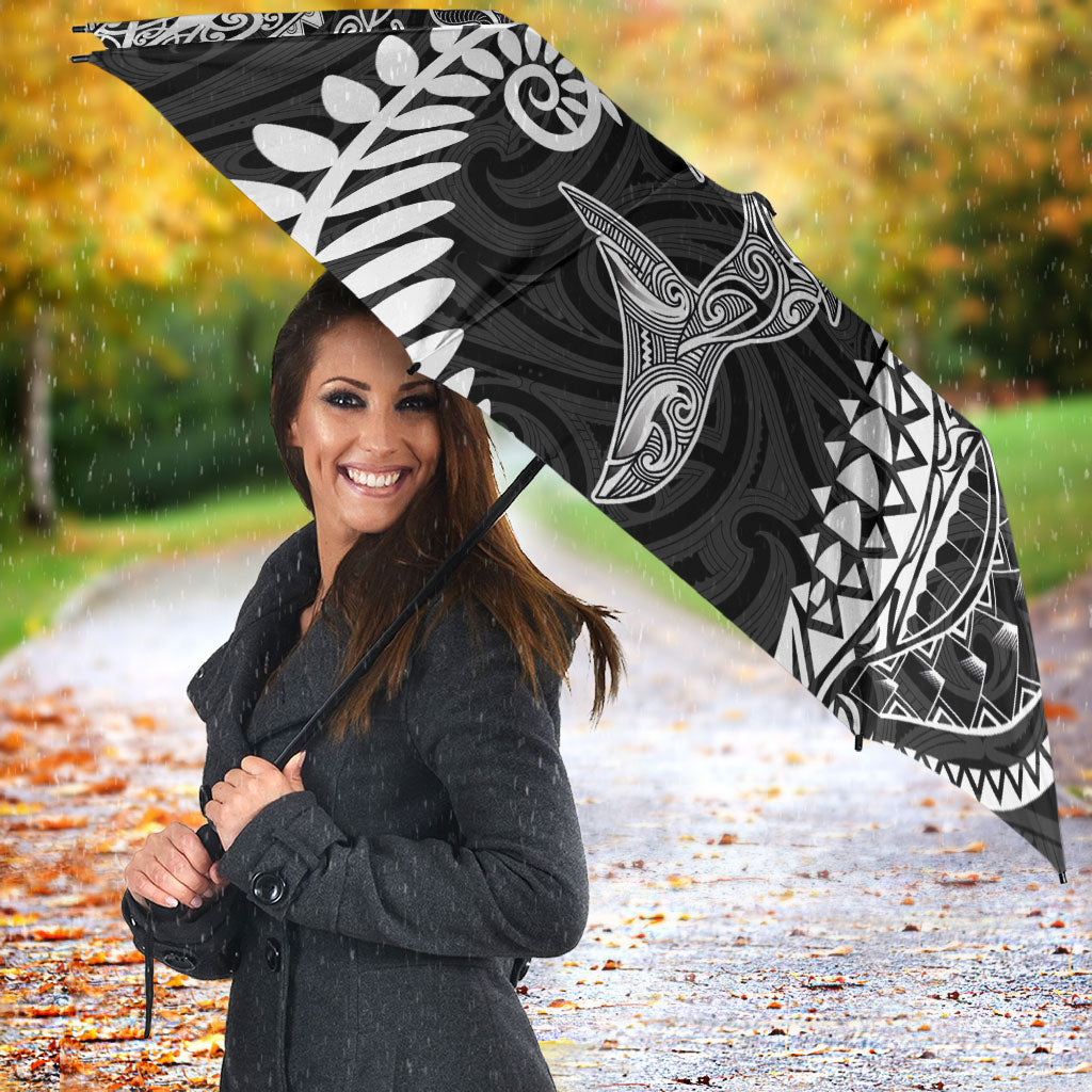 Aotearoa Maori Sea Animals Tribal Umbrella Manta Ray and Shark Moko Pattern Black Color