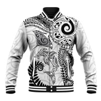 Aotearoa Maori Sea Animals Tribal Baseball Jacket Manta Ray and Shark Moko Pattern White Color