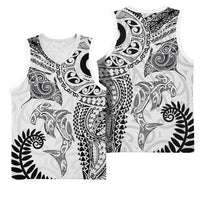 Aotearoa Maori Sea Animals Tribal Basketball Jersey Manta Ray and Shark Moko Pattern White Color
