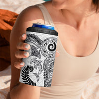 Aotearoa Maori Sea Animals Tribal 4 in 1 Can Cooler Tumbler Manta Ray and Shark Moko Pattern White Color
