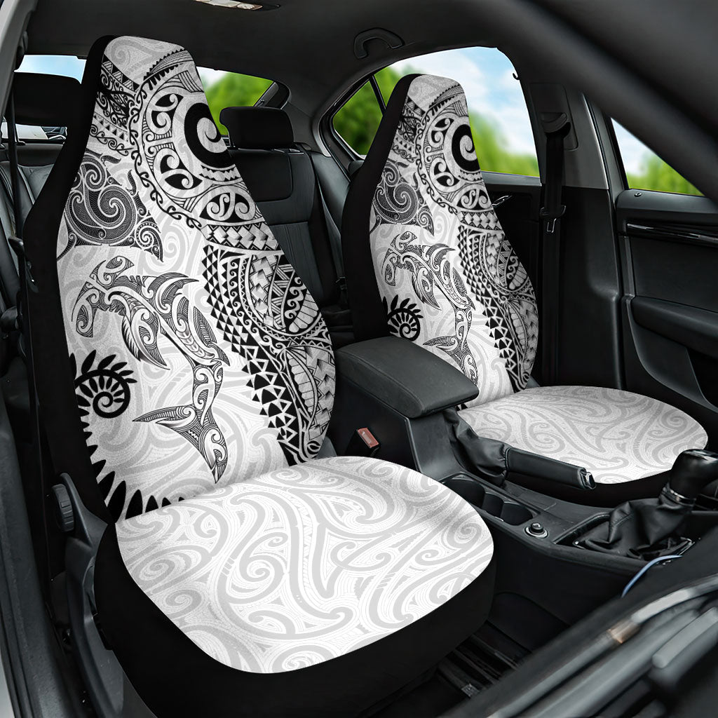 Aotearoa Maori Sea Animals Tribal Car Seat Cover Manta Ray and Shark Moko Pattern White Color
