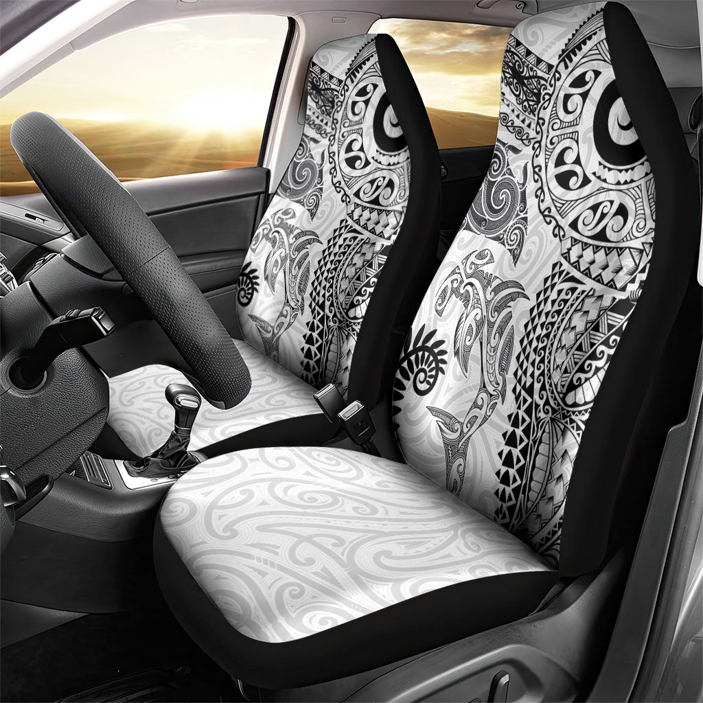 Aotearoa Maori Sea Animals Tribal Car Seat Cover Manta Ray and Shark Moko Pattern White Color