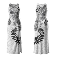Aotearoa Maori Sea Animals Tribal Couples Matching Tank Maxi Dress and Long Sleeve Button Shirt Manta Ray and Shark Moko Pattern White Color LT03 - Polynesian Pride