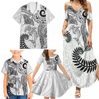Aotearoa Maori Sea Animals Tribal Family Matching Summer Maxi Dress and Hawaiian Shirt Manta Ray and Shark Moko Pattern White Color LT03 - Polynesian Pride