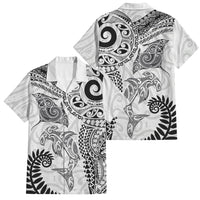Aotearoa Maori Sea Animals Tribal Family Matching Summer Maxi Dress and Hawaiian Shirt Manta Ray and Shark Moko Pattern White Color LT03 Dad's Shirt - Short Sleeve White - Polynesian Pride
