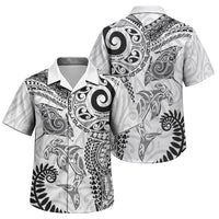 Aotearoa Maori Sea Animals Tribal Family Matching Summer Maxi Dress and Hawaiian Shirt Manta Ray and Shark Moko Pattern White Color LT03 Son's Shirt White - Polynesian Pride