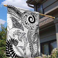 Aotearoa Maori Sea Animals Tribal Garden Flag Manta Ray and Shark Moko Pattern White Color