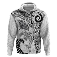 Aotearoa Maori Sea Animals Tribal Hoodie Manta Ray and Shark Moko Pattern White Color LT03 Pullover Hoodie White - Polynesian Pride