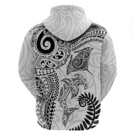 Aotearoa Maori Sea Animals Tribal Hoodie Manta Ray and Shark Moko Pattern White Color LT03 - Polynesian Pride