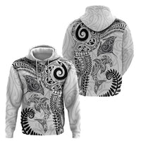 Aotearoa Maori Sea Animals Tribal Hoodie Manta Ray and Shark Moko Pattern White Color LT03 - Polynesian Pride