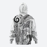 Aotearoa Maori Sea Animals Tribal Hoodie Manta Ray and Shark Moko Pattern White Color LT03 - Polynesian Pride