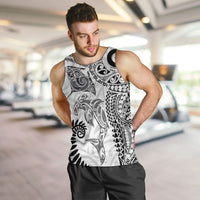 Aotearoa Maori Sea Animals Tribal Men Tank Top Manta Ray and Shark Moko Pattern White Color LT03 White - Polynesian Pride
