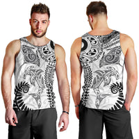 Aotearoa Maori Sea Animals Tribal Men Tank Top Manta Ray and Shark Moko Pattern White Color LT03 - Polynesian Pride