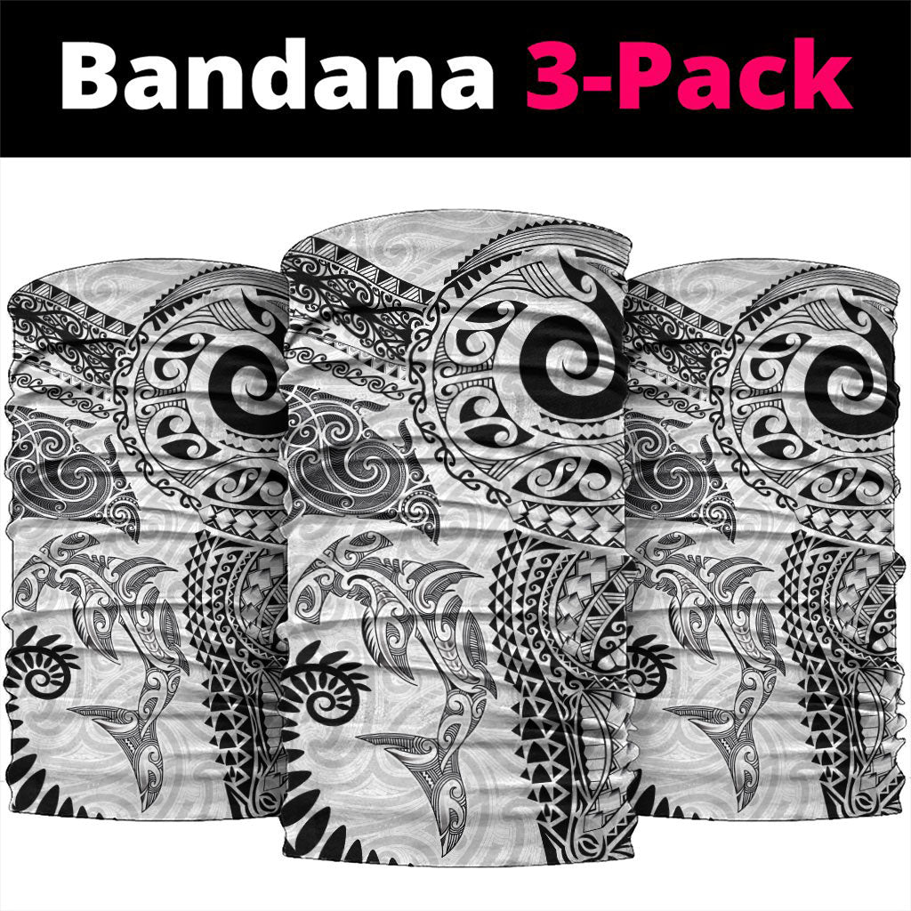 Aotearoa Maori Sea Animals Tribal Neck Gaiter Manta Ray and Shark Moko Pattern White Color LT03 package One Size: 25*50cm White - Polynesian Pride