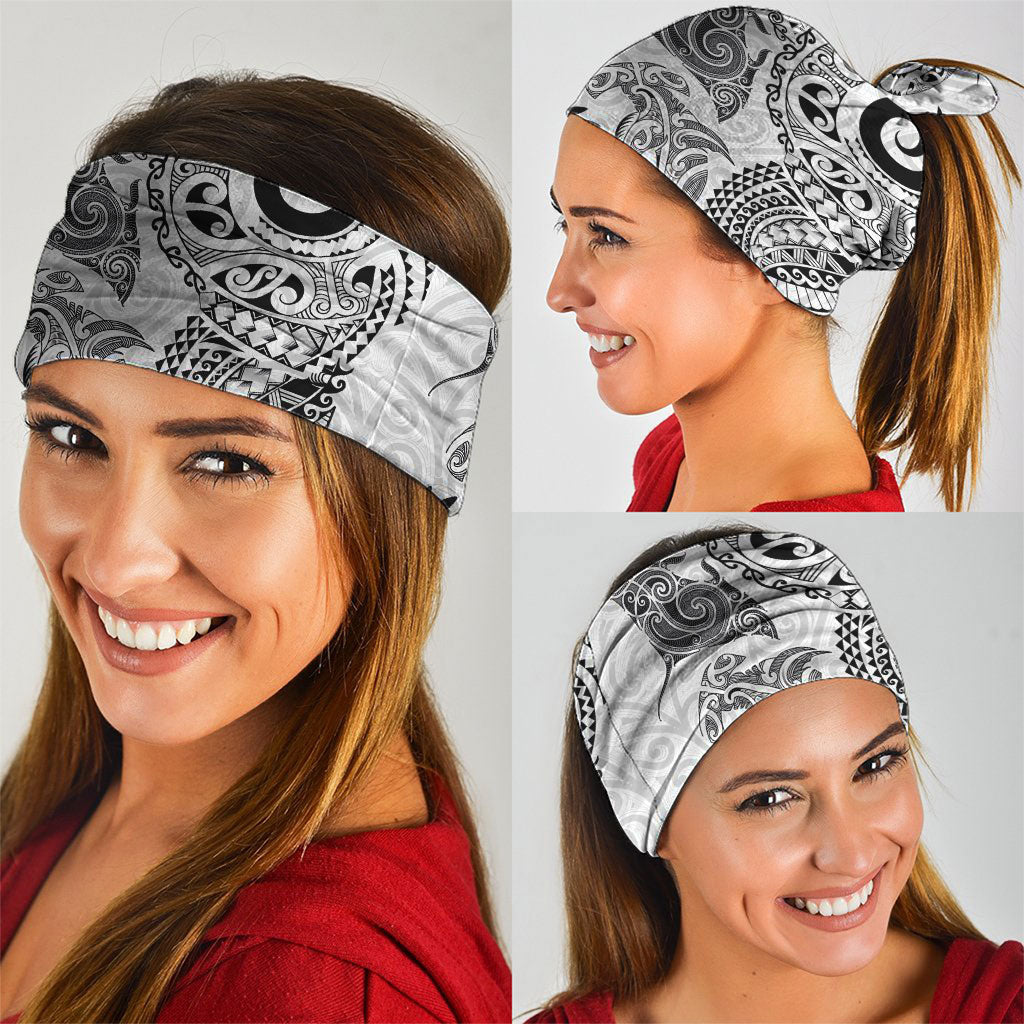 Aotearoa Maori Sea Animals Tribal Neck Gaiter Manta Ray and Shark Moko Pattern White Color LT03 - Polynesian Pride