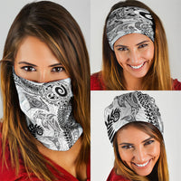 Aotearoa Maori Sea Animals Tribal Neck Gaiter Manta Ray and Shark Moko Pattern White Color LT03 - Polynesian Pride