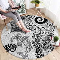 Aotearoa Maori Sea Animals Tribal Round Carpet Manta Ray and Shark Moko Pattern White Color LT03 - Polynesian Pride