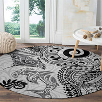 Aotearoa Maori Sea Animals Tribal Round Carpet Manta Ray and Shark Moko Pattern White Color LT03 - Polynesian Pride