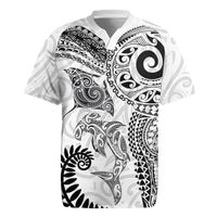 Aotearoa Maori Sea Animals Tribal Rugby Jersey Manta Ray and Shark Moko Pattern White Color LT03 White - Polynesian Pride