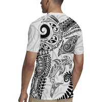 Aotearoa Maori Sea Animals Tribal Rugby Jersey Manta Ray and Shark Moko Pattern White Color LT03 - Polynesian Pride