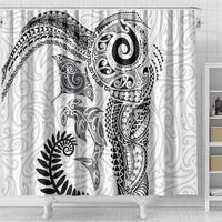 Aotearoa Maori Sea Animals Tribal Shower Curtain Manta Ray and Shark Moko Pattern White Color